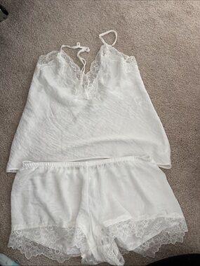 Small In Bloom by jonquil White Lace Trim Satin Cami & Short Sleep Set